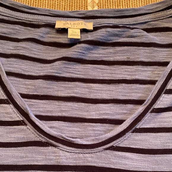Talbots Navy and Blue  Striped tee - Picture 4 of 5